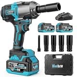 Bluebow Cordless Impact Wrench, 737.5 ft-lbs (1000 N·m) Brushless Impact Wrench with 2x4.0Ah Battery, 1/2" 3-Speed Modes Impact Gun with 4 Sockets for Pickup, Truck, Home Car