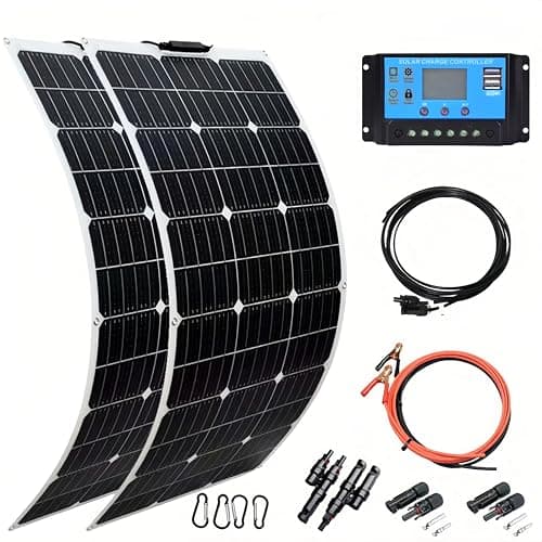 Flexible Solar Panel Kit, monocrystalline Flexible Solar panelswith LCD Controller with Extension Cable,40A Charge Controller, Mounting Brackets and Cables, Ultra-Thin Design (400W)