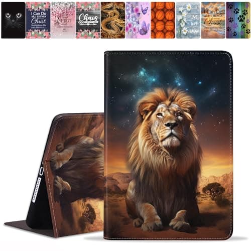 DEHJYYIJUY Case for iPad 9th/8th/7th Gen (2021/2020/2019) 10.2 Inch, iPad Air (3rd Gen) 10.5 Inch 2019, Slim PU Leather Folio Smart Cover with Auto Wake/Sleep, Lion