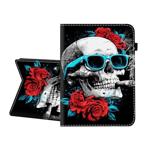 CICPLKSE Case for Samsung Galaxy Tab A 8.0 inch 2015 (SM-T350/T355C),Premium PU Leather Cover with Auto Sleep Wake,Cool Skull with Sunglasses