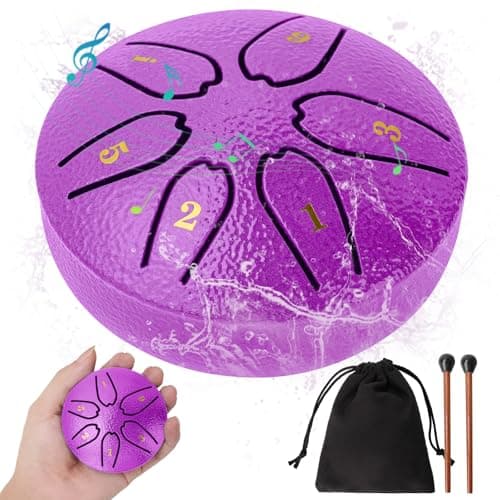 Steel Tongue Drum: 3 Inch 6 Notes Rain Drum for Outdoor Use, Hang Drum Instrument, Handpan Drums, Sound Healing Meditation (Purple)