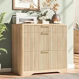 Halitaa Lateral File Cabinet with 3 Drawers, Fluted File Cabinet for Letter/Legal/A4 Size Hanging Files, Large Wood File Storage Cabinets Printer Stand for Home Office Cabinets, Natural Oak