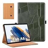 Kitzomi Case for Samsung Galaxy Tab A8 10.5 inch 2022 Model (SM-X200/X205/X207), Vintage Patchwork Leather Multi-Angle Viewing Stand Folio Cover with Pocket Hand Starp for, Auto Wake/Sleep, Green