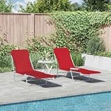 YUOGHRTFE 2 Pack Folding Sun Lounger Set with Adjustable Backrest, Red Oxford Fabric and Powder Coated Steel Frame for Garden Beach