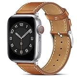 Marge Plus Compatible with Apple Watch Band Series SE 7 6 5 4 3 2 1 45mm 41mm 44mm 40mm 42mm 38mm, Genuine Leather Replacement Band for iWatch, Leather Apple Watch Strap for Women & Men Brown