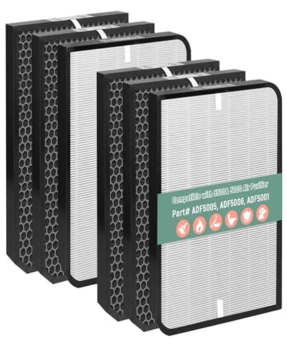 AD5500 Replacement Filter Cmpatible with Air Purifiers 5500 and 5000, With 2 Premium White Filters+ 4 Activated Carbon Filters