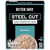 Better Oats Steel Cut Instant Oatmeal Packets, Original Flavor with Flax Seeds, Quick-Cooking Breakfast, Box of 10 Pouches (Pack of 1)