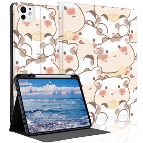 Idocolors Cute Dairy Cow Case for 11" iPad Pro M4 2024 with Pencil Holder, Auto Wake/Sleep Leather Soft TPU Back Cover for Women Girls