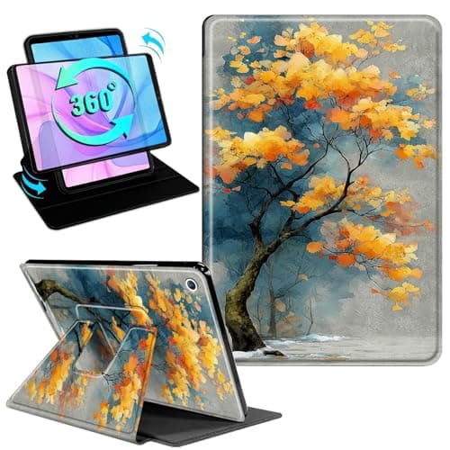 Gmeyutqy Case for iPad 9th/ 8th/ 7th Generation 10.2" 2021/2020/2019, 360 Degree Rotating Swivel Stand Flip Leather Cover with Auto Sleep/Wake, Autumn Tree