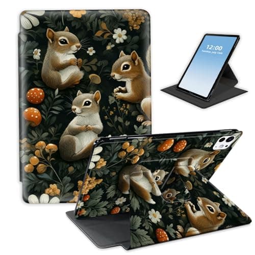 HGGJFLYX for iPad Pro 13 Inch 2024/2025/2026,360 Degree Rotating Multi-Angle Viewing Stand Leather Cover 13" iPad Pro 13 2024/2025/2026,Auto Sleep/Wake,Woodland Squirrel Pattern