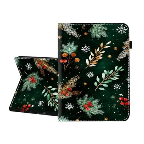 CICPLKSE Case for Samsung Galaxy Tab A7 10.4 Inch 2022/2020 Release (Model : SM-T500/SM-T503/SM-T505/SM-T507),Premium PU Leather Cover with Auto Sleep Wake,Christmas Leaf