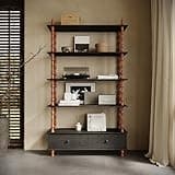 LIMNGZMEENN 74.4" Tall Bookshelf, 5 Tier Wood Bookcase with 2 Storage Drawers, Open Display Shelves, Freestanding Modern Bookshelf for Living Room, Bedroom, Home Office