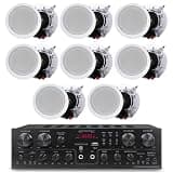 Technical Pro 4 Channel 1600 Watts 8 Speaker Bluetooth Home Theater Receiver System w/ 4 Pairs of 5.25” Ceiling Wall Mount 2-Way Mid Bass Woofer Ceiling Speakers - Home Theater Kit