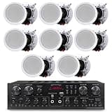 Technical Pro Home Theater System Kit with 1000 Watts 4-Chanel Bluetooth Receiver & 8 Qty 6.5" 200 Watts in-Wall in-Ceiling Speakers of 2-Way Stereo Sound with Woofer/Tweeter, Flush Design