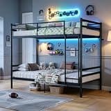 Bellemave Twin Over Twin Bunk Beds, Metal Gaming Bunk Bed Frame with Ladder and Guardrail for Kids, Adults, Can be Split into 2 beds, Black