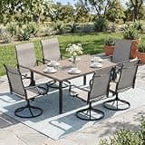 ARKOST 7 Pieces Patio Dining Set, 6 Outdoor Swivel Dining Chairs with 63" Rectangle Metal Outdoor Dining Table with Umbrella Hole for Garden Backyard Deck, Grey