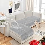 NAISI Couch Covers for Dogs Waterproof Flannel Striped Sofa Cover Pet Friendly Washable Dog Mat for Couch Anti Slip Sectional Sofa Slipcover Protector(2pcs/35"x63"+35"x70",Light Grey)