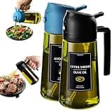 CXINYI - 16oz/470ml Olive Oil Dispenser for Kitchen with Stickers - 2 in 1 Olive Oil Sprayer for Cooking, Air Fryer, and Salad, Black&Blue (Light-Proof Kitchen Gadget)