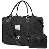 LOVEVOOK Travel Duffle Bag, Weekender Bags for Women with Shoe Compartment, Carry on Overnight Bag with Toiletry Bag, Gym Duffel Bag with Wet Pocket, Hospital Bags for Labor and Delivery, Black