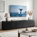 CHITA 70" Modern TV Stands with LED Light for TVs Up to 75 inches, Low Profile Entertainment Center with 4 Flip-Down Door & Fluted Details, TV Media Console for Living Room, Black