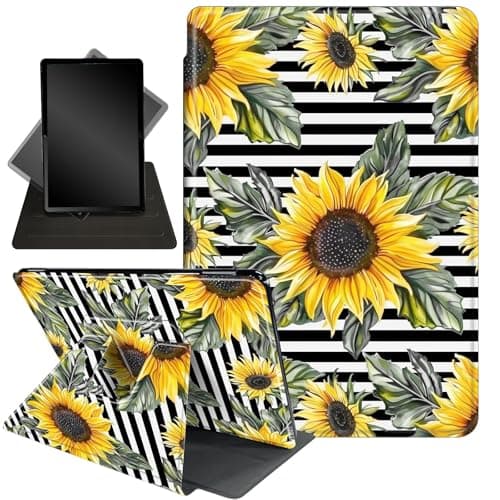 Case for 6" All-New Kindle (11th Generation, 2022 Release),360 Degree Rotating Stand Smart Protective Cover Case,ONLY Fit 6 inch Basic Kindle 11th Generation 2022 Release,Sunflower Stripes
