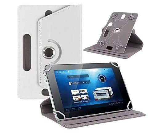 RONSHIN 7/8/9/10 Inch Universal 360 Degree Rotating Four Hook Leather Tablet Protection Case White 8 inch