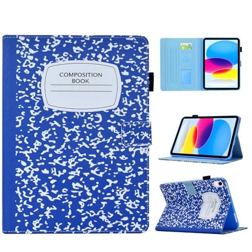 BYCeKe A16 Case for iPad 10th Generation 10.9 inch 2022,for iPad (A16) 11th Gen 11 Inch 2025,for i Pad 10th Gen Cute PU Leather Cover with Pen Holder and Stand for Kids,Girl,Women,Navy Blue Notebook