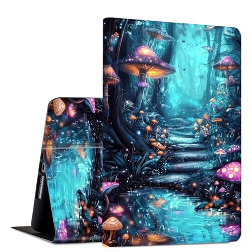 Case for iPad 9th/8th/7th Generation 10.2 Inch (2021/2020/2019 Release) Slim PU Leather Adjustable Multi-Angle Smart Shell Cover with Auto Wake/Sleep Case for iPad 10.2-Inch,Forest Mushrooms