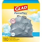 Glad Tall Kitchen Drawstring Trash Bags - Odorshield 13 Gallon White Trash Bag, Febreze Fresh Clean, 110 Count