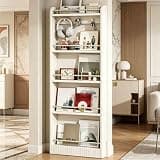 Dexinhdh 5-Tier Behind The Door Bookcase, Ultra Slim Hidden Storage Cabinet, Rounded Corners, Wall Mounted White Book Shelf Organizer for Bedroom Living Room Playroom Kitchen