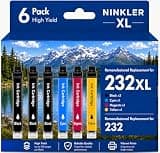 NINKLER Remanufactured for Epson 232XL Ink Cartridges Combo Pack for 232 XL for Epson XP-4200 XP-4205 Workforce WF-2930 WF-2950 Printer 6 Pack 3 Black 1 Cyan 1 Magenta 1 Yellow