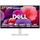 Dell 27" QHD Business Monitor, 144Hz 1ms IPS Display, Built-in Dual 3W Speakers, AMD FreeSync, 99% sRGB, HDMI & DisplayPort, Fully Adjustable Stand (Height, Tilt, Swivel, Pivot), Ash White