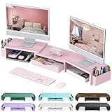 gianotter Dual Monitor Stand Riser, Desk Organizer With Drawer and 2 Pen Holders,Desk Organizers and Accessories, Pink Office Supplies (Pink)