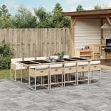 NKOPPFG 11 Piece Patio Dining Set with Cushions Beige Poly Rattan, Foldable Chairs and Glass Tabletop