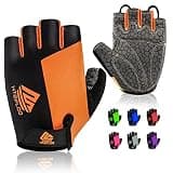HTZPLOO Bike Gloves for Men & Women with Anti-Slip, Shock-Absorbing Pad, Light Weight, Nice Fit, Half Finger Bicycle Gloves (Black&Orange, Medium)