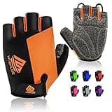 HTZPLOO Bike Gloves for Men & Women with Anti-Slip, Shock-Absorbing Pad, Light Weight, Nice Fit, Half Finger Bicycle Gloves (Black&Orange, Medium)