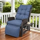 COMLAX FIELD Outdoor Recliner with Adjustable Back and Footrest, Patio Recliner with Flip Table Wicker Reclining Lounge Chair, Navy