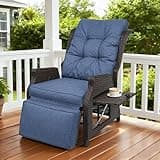 COMLAX FIELD Outdoor Recliner with Adjustable Back and Footrest, Patio Recliner with Flip Table Wicker Reclining Lounge Chair, Navy