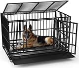 LEMBERI 48 Inch Heavy Duty Indestructible Dog Crate, 500lbs Capacity Escape Proof Double Door Kennel with Lockable Wheels, 36" Tall XL Dog Cage with 0.8" Steel Tubes, Removable Tray, Black