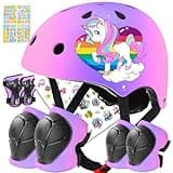BiutiMama Toddler Kids Bike Helmet Set for Boys Girls Color Gradient Adjustable Skateboard Helmet Protective Gear Set Knee Elbow Wrist Pads for Bike, Roller, Scooter, Cycling, Balance and More Sports