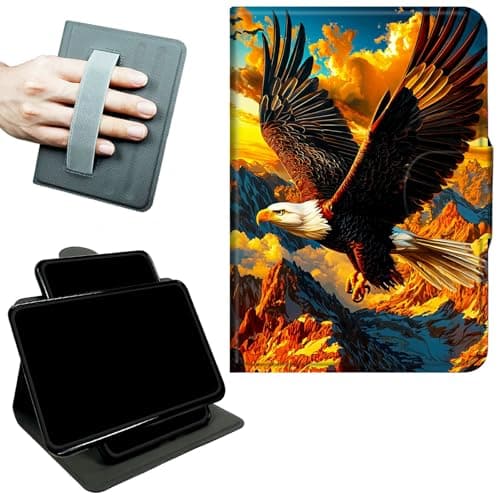 RWUTYTIUL Rotating Handle Case for iPad Pro 13 Inch M5 2025/M4 2024, 360 Degree Swivel Kickstand with Magnetic Closure, Shockproof Leather Protective Cover for Women Men, Mountain Eagle