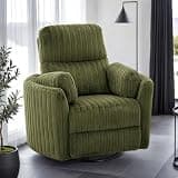Power Glider Recliner with Olive Green Finish Curved Arms