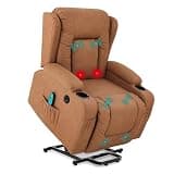 Elderly Fabric Electric Lift Recliner Chair with Massage and Heat Adult Single Seat Reclining Sofa with 2 Side Pockets Cup Holders USB Ports