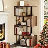 YITAHOME 5-Tier Bookshelf, S-Shaped Z-Shelf Bookshelves and Bookcase, Industrial Freestanding Multifunctional Decorative Storage Shelving for Living Room Home Office, Retro Brown