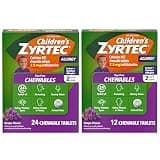 Children's Zyrtec, Kid's Chewable Allergy Medicine, 2.5 mg Cetirizine HCL Tablets, Kid Friendly Grape Flavor, Dye Free, Suitable for 2 Years and Older, 24 Count Package Plus 12 Count Bundle Pack