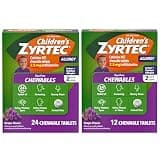 Children's Zyrtec, Kid's Chewable Allergy Medicine, 2.5 mg Cetirizine HCL Tablets, Kid Friendly Grape Flavor, Dye Free, Suitable for 2 Years and Older, 24 Count Package Plus 12 Count Bundle Pack