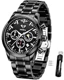 Vetra Men's Chronograph Watch 30M Waterproof Luxury Business Sport Stainless Steel Dress Luminous Date Moon Phase Casual Black Wrist Watch Relojes De Hombre