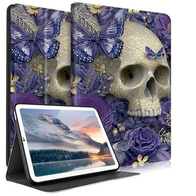 Case for All-New Kindle Paperwhite 12th Gen 2024 & Kindle Colorsoft 2024/2025(7"),PU Leather Stand Shell Multiple Viewing Angles Protective Cover,Skull Butterflies Flowers