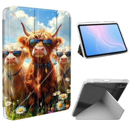 ETLKJVBL for iPad mini 6/7 (A17 Pro) Case, Slim Clear Cover with Pencil Holder, Multi-Angle Y-Stand, Auto Sleep/Wake, Highland Cows with Sunglasses Lightweight Tablet Case