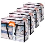Lifewit 4 Pack Clear Clothes Storage Bags, 40L Plastic Blanket Storage Bag, Vinyl Foldable Moving Bags with Zipper, Closet Organizers and Storage Containers for Bedding, Duvet, Comforter